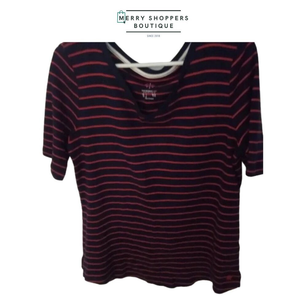 Isaac Mizrahi Navy and Red Striped Tee